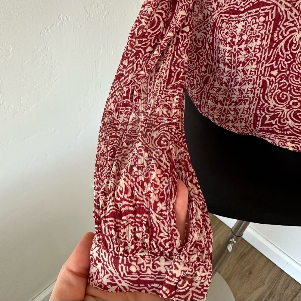 SEZANE Abélia Wrap Around Mosaic Ecru Print Burgundy Blouse Size 4 - Picture 6 of 17